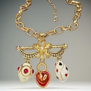 Gold Royal Regal Russian Egg Heart Snake Bow Crystal Statement Necklace